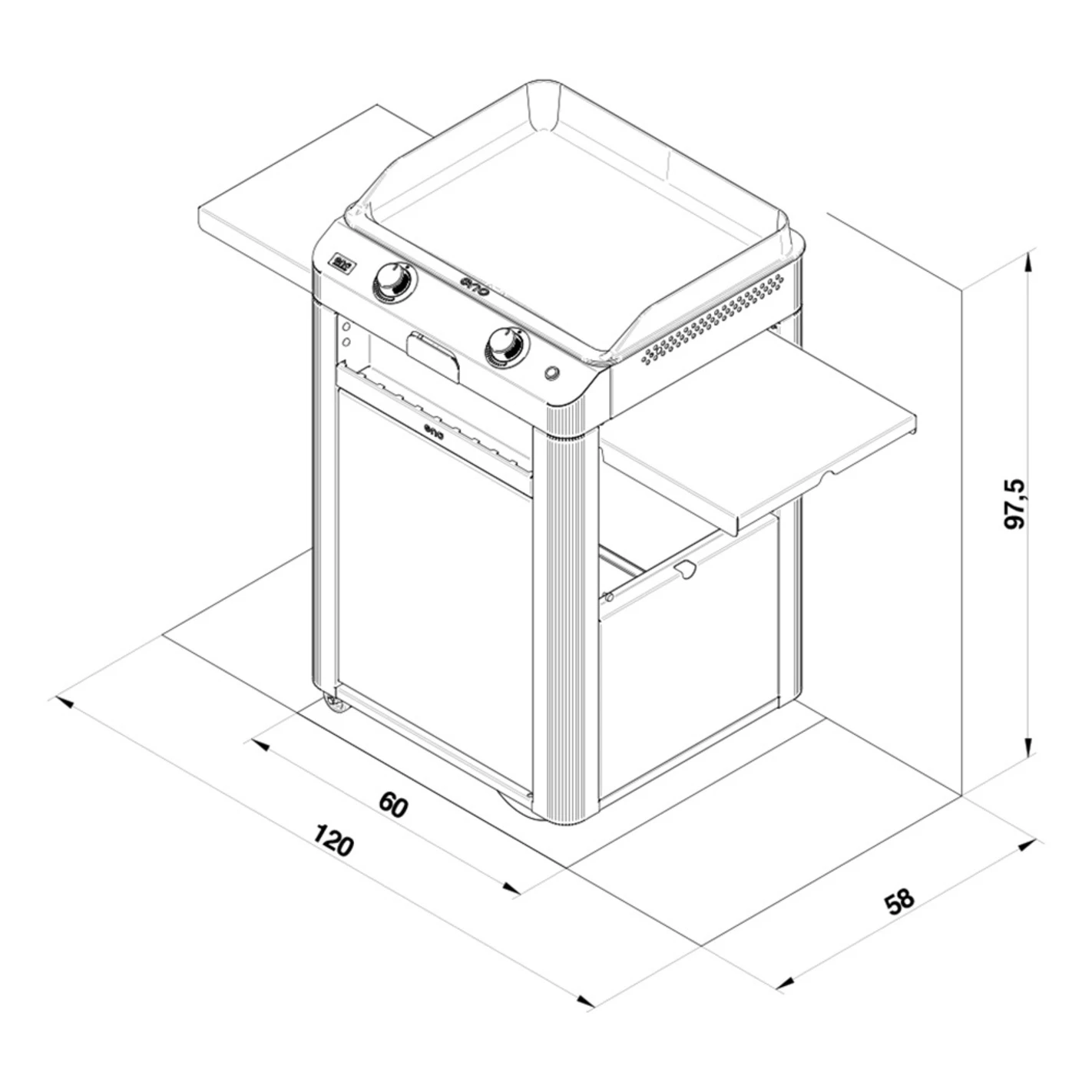 Combo Plancha Gaz Fusion 60 Inox Marin 2 Brûleurs Avec Chariot - ENO 9 Combo Plancha Gaz Fusion 60 Inox Marin 2 Brûleurs Avec Chariot - ENO – Image 7