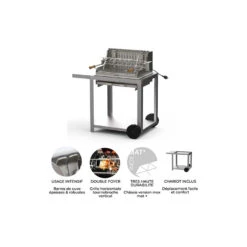 Barbecue Charbon Mendy Inox Marin + Chariot Inox + Tournebroche - Le Marquier -Cuisine Bbq mendy inox sur chariot le marquier 3339380167155 4