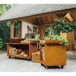 Brasero Plancha Island Corten PRO 100 Bois De Teck + Housse - Ofyr -Cuisine Bbq ofyr island pro 100 teck 2020000022121 2